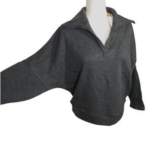 OGL Cozy Wool Blend Collared V Neck Batwing Sleeve Sweater Dark Gray Sz Large